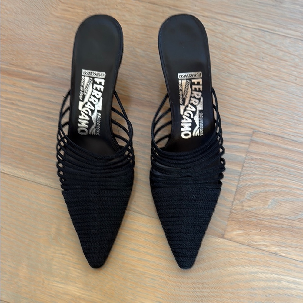 Salvatore Ferragamo Black Strappy Mules